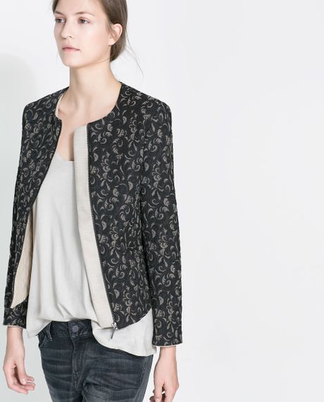 Zara Quilted Jacquard Jacket in Black (Black  Sand)