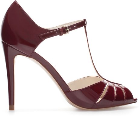 Zara High Heel Shiny Shoe in Red (Burgundy) | Lyst