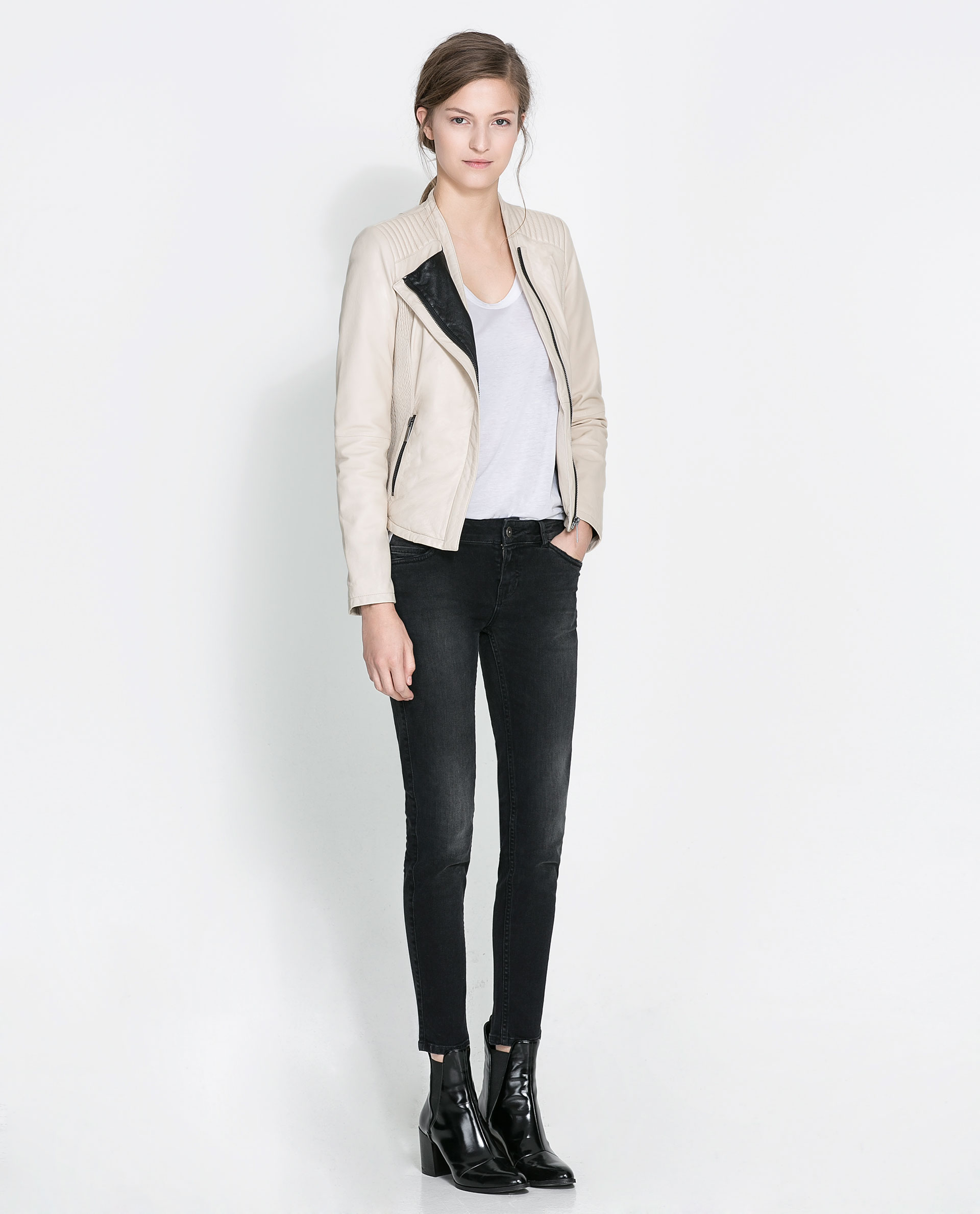Zara Leather Jacket in Beige (Ecru)
