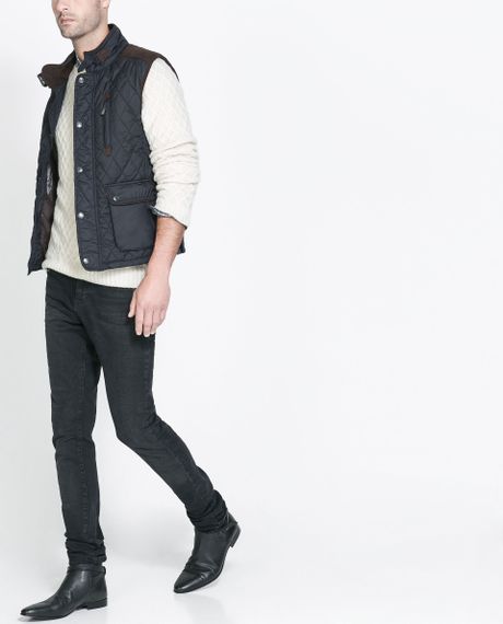 Zara Quilted Waistcoat with Faux Leather AppliquÃ© in Blue for Men ...
