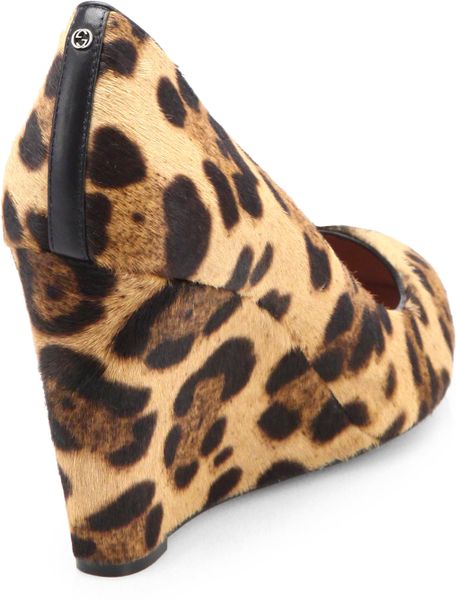 Gucci Leopard-print Pony Hair Wedge Pumps in Beige (LEOPARD) | Lyst