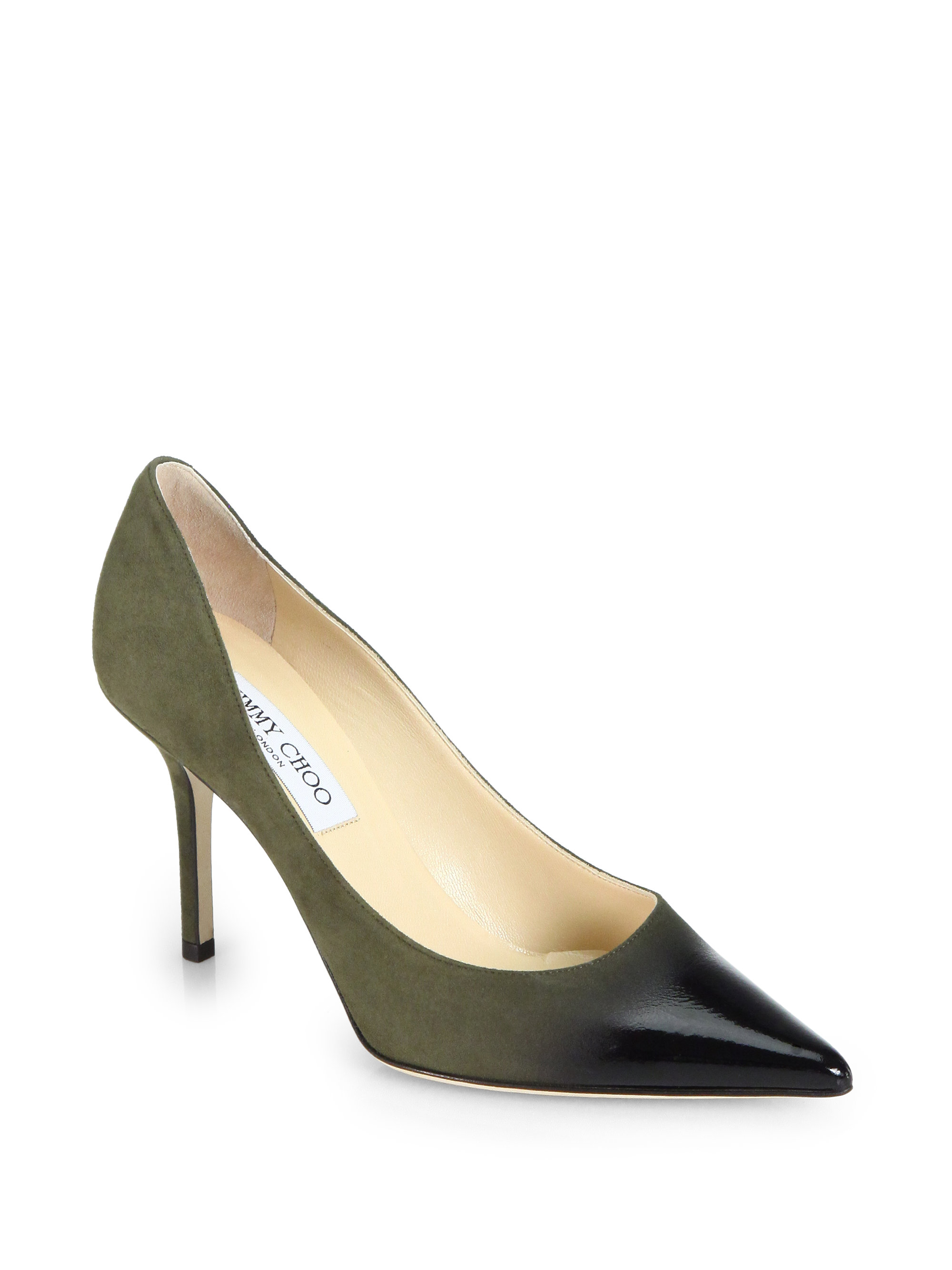Jimmy Choo Agnes Suede Patent Leather Degrade Pumps in Green (MILITARY