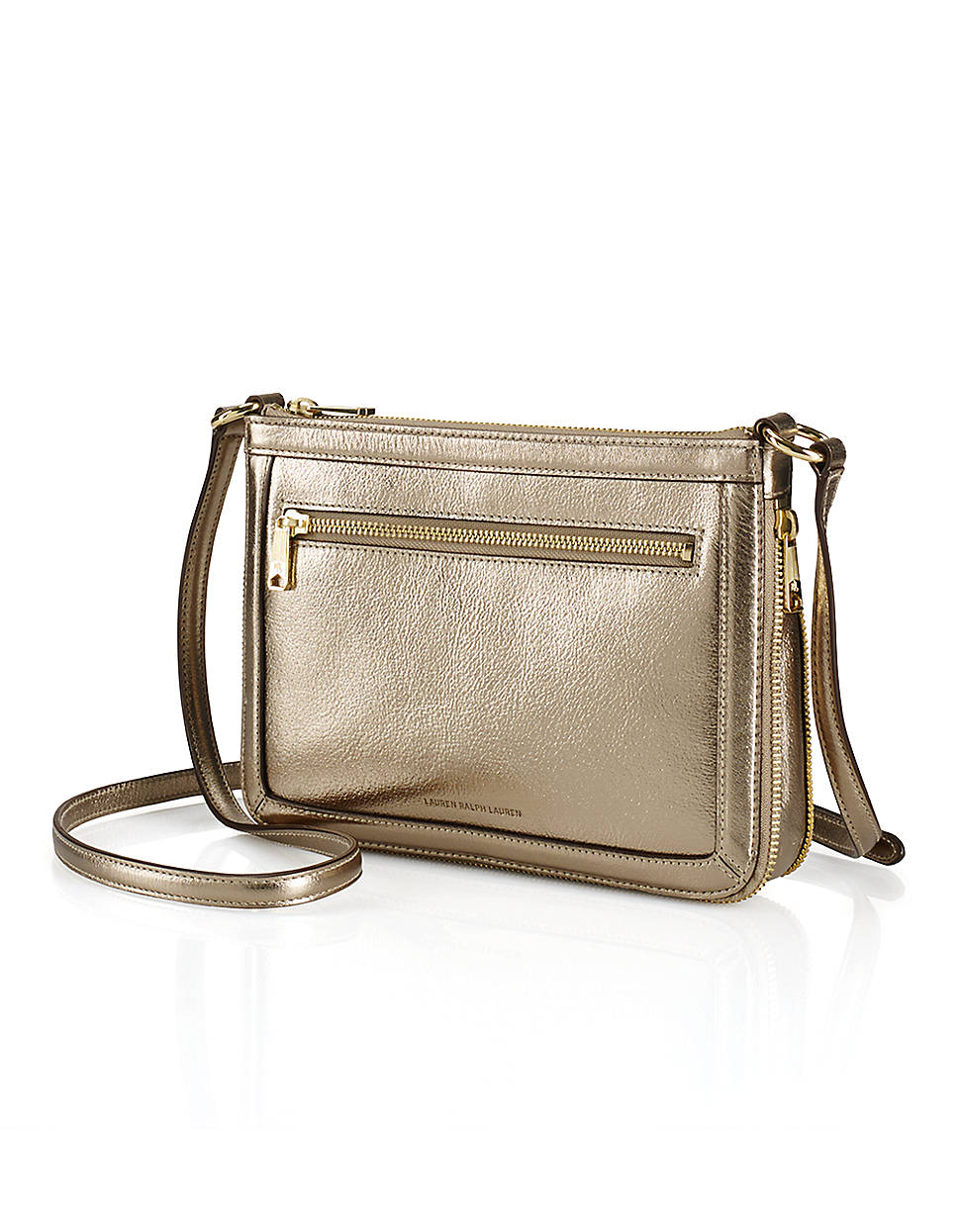 Lauren By Ralph Lauren Thurlow Flat Leather Crossbody Bag in Gold Lyst