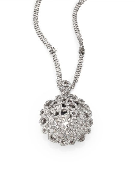 ... Coin Diamond 18k White Gold Filigree Pendant Necklace in White (WHITE