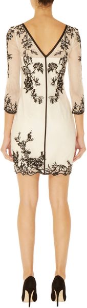 Karen Millen Long Sleeve Oriental Dress in Beige (cream) | Lyst