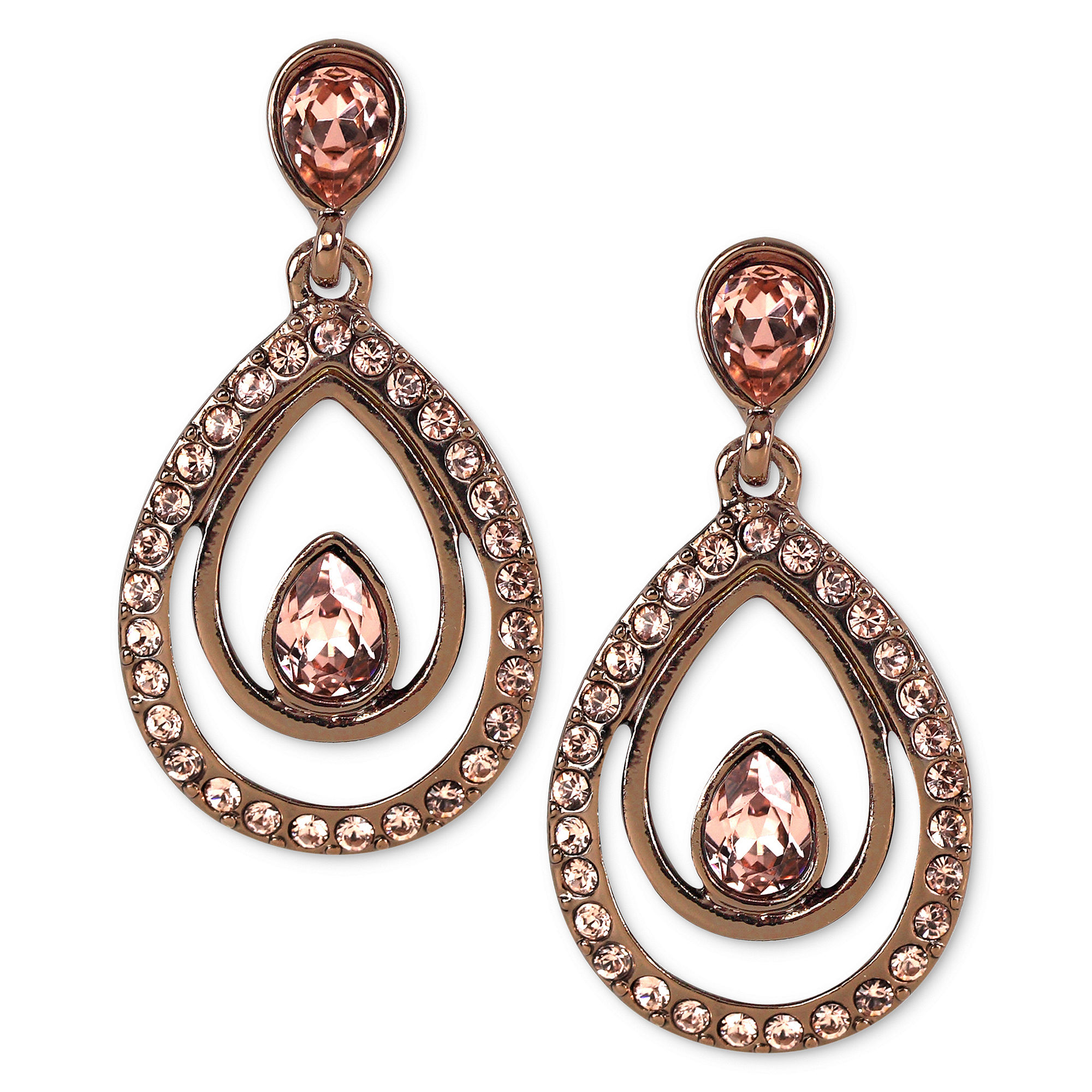 Givenchy Brown Goldtone Vintage Rose Swarovski Stone Teardrop Earrings