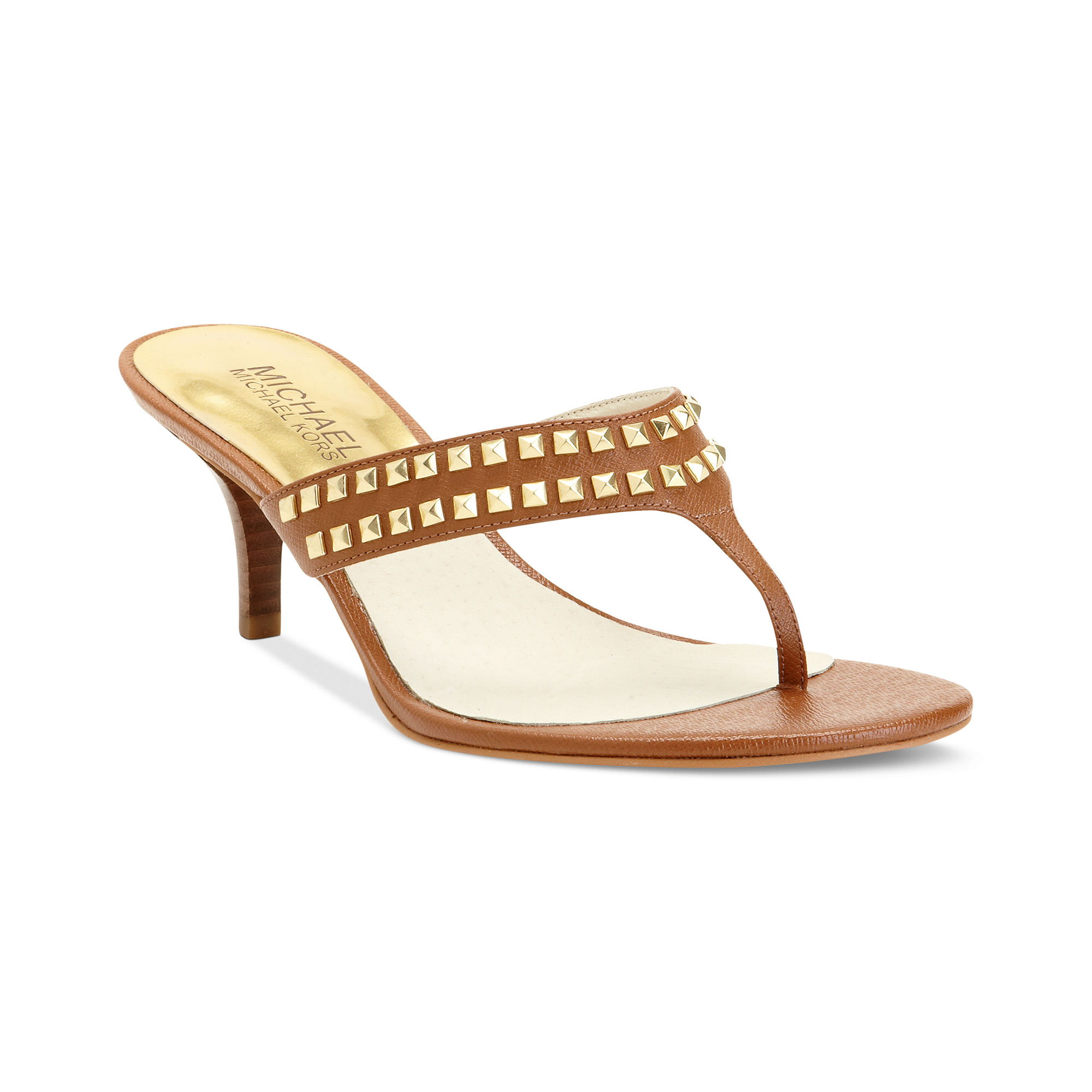 Michael Kors Alexi Mid Heel Thong Sandals in Yellow (luggage) | Lyst