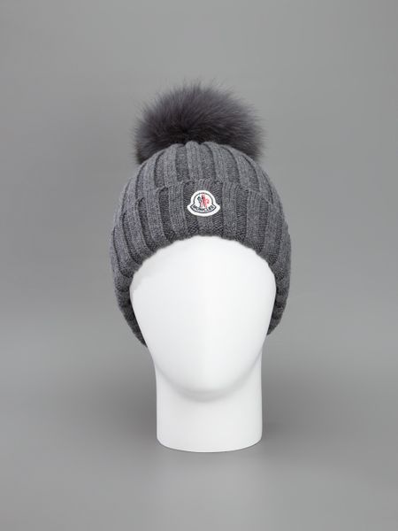 Moncler Cap Knitted Hat in Gray (grey) | Lyst