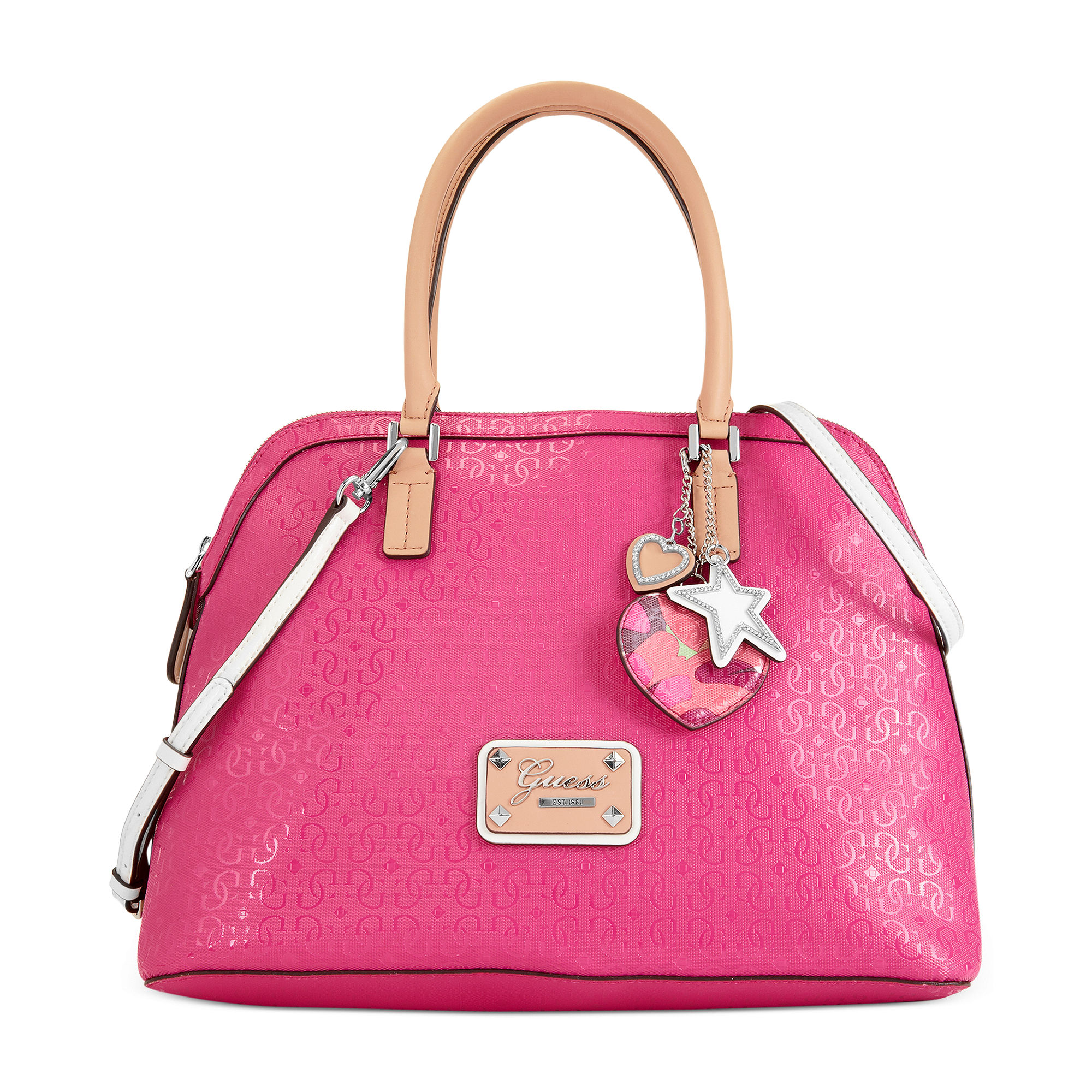 Guess Handbag Airun Dome Satchel in Pink (White) | Lyst
