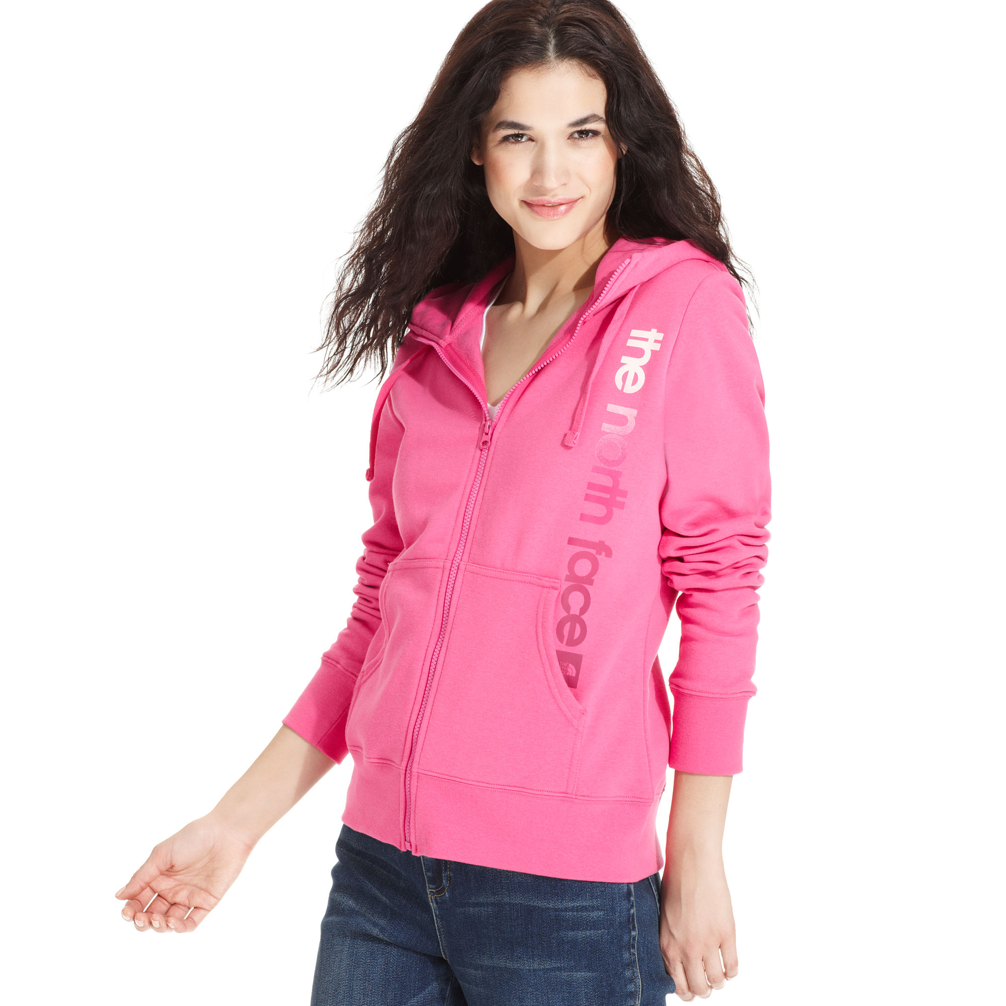 The North Face Long Sleeve Catch Away Logo Zip Up Hoodie in Pink