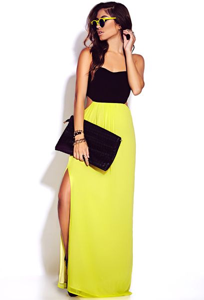 Forever 21 Neon Pop Maxi Dress in Yellow (Blacklime)