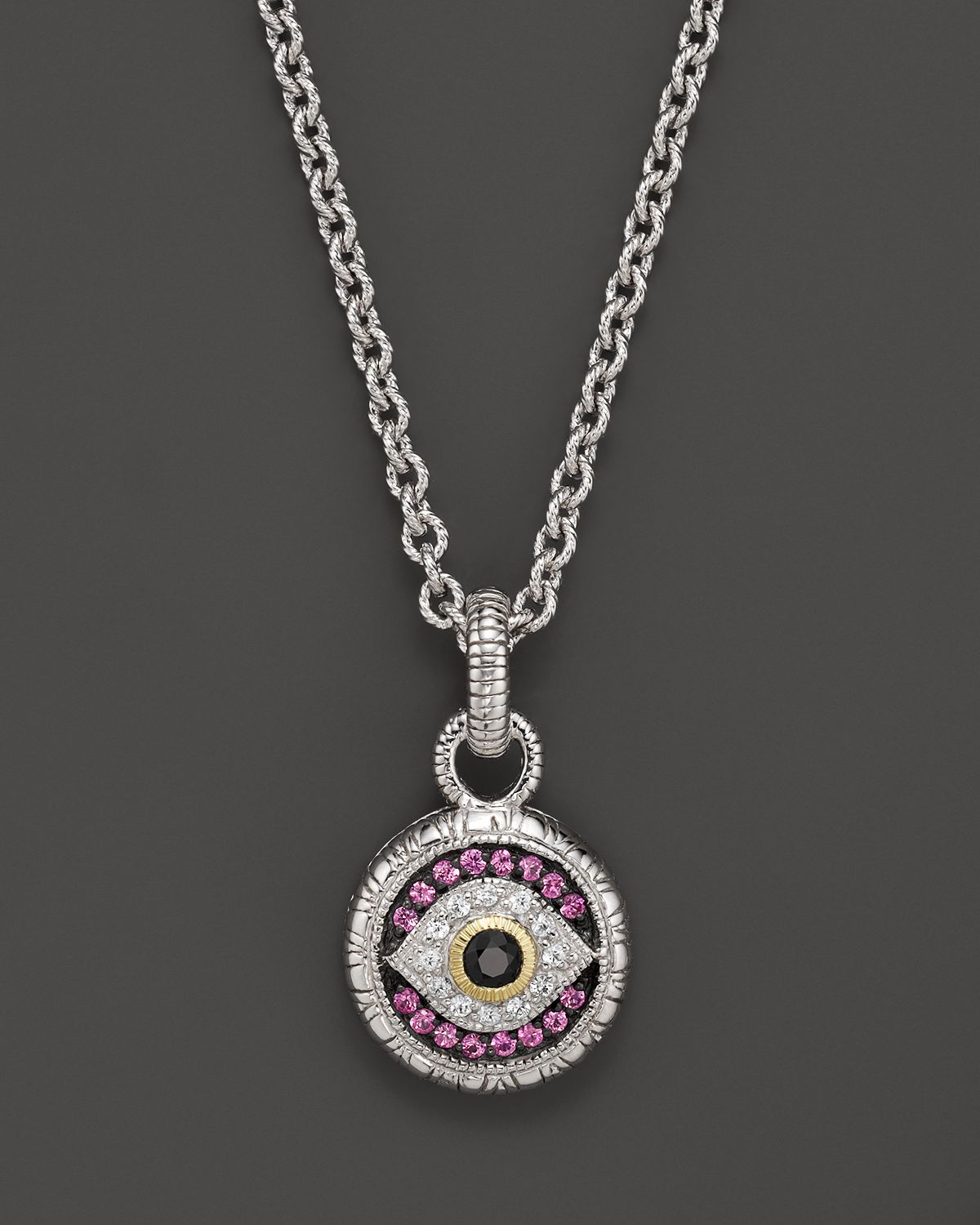 Judith Ripka Sterling Silver Evil Eye Necklace with Black White and