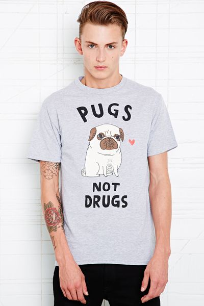 Urban Outfitters Gemma Correll Pugs Not Drugs Tee in Grey Marl in Gray ...