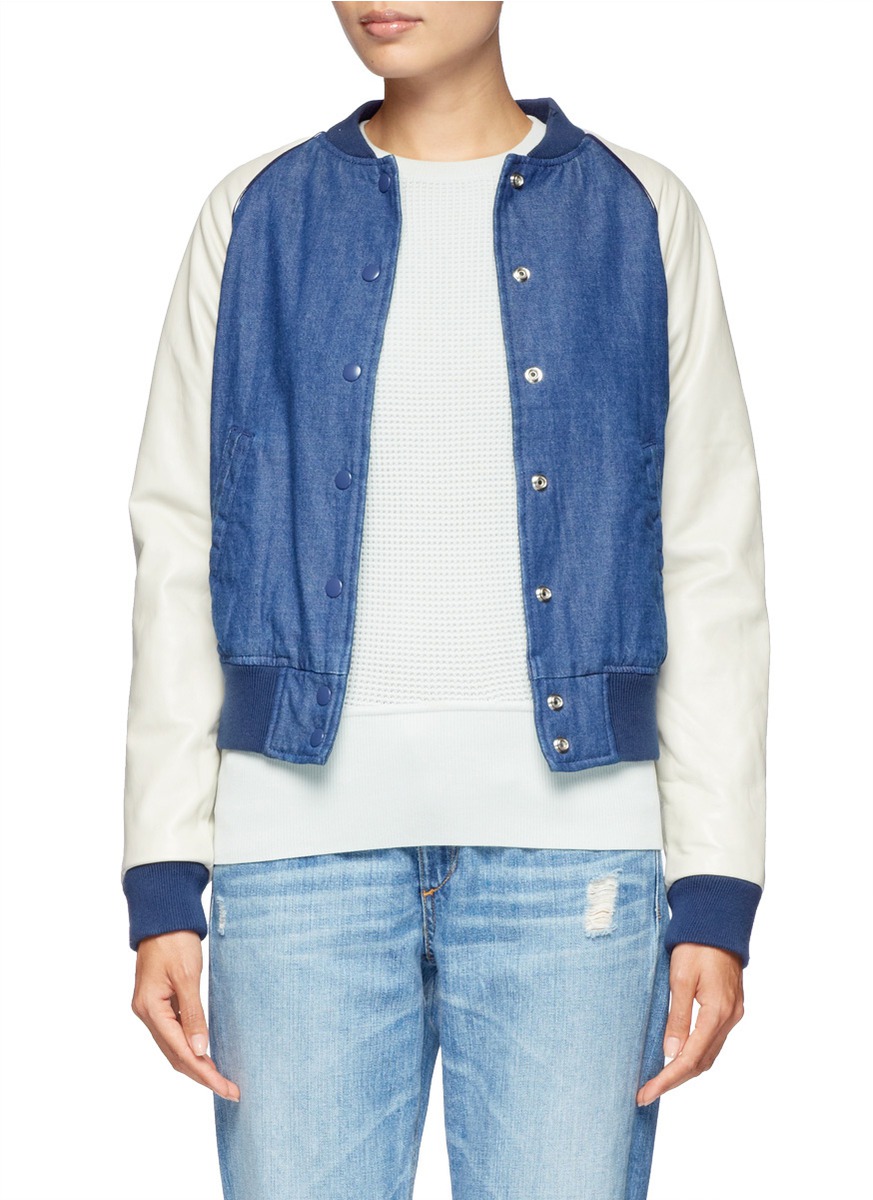 J.crew Denim Baseball Jacket in Blue (Blue and Green) Lyst