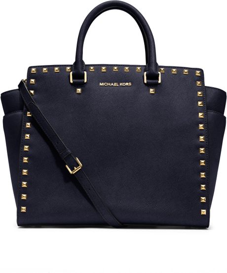 Michael Kors Michael Large Selma Studded Saffiano Tote in Blue (NAVY)