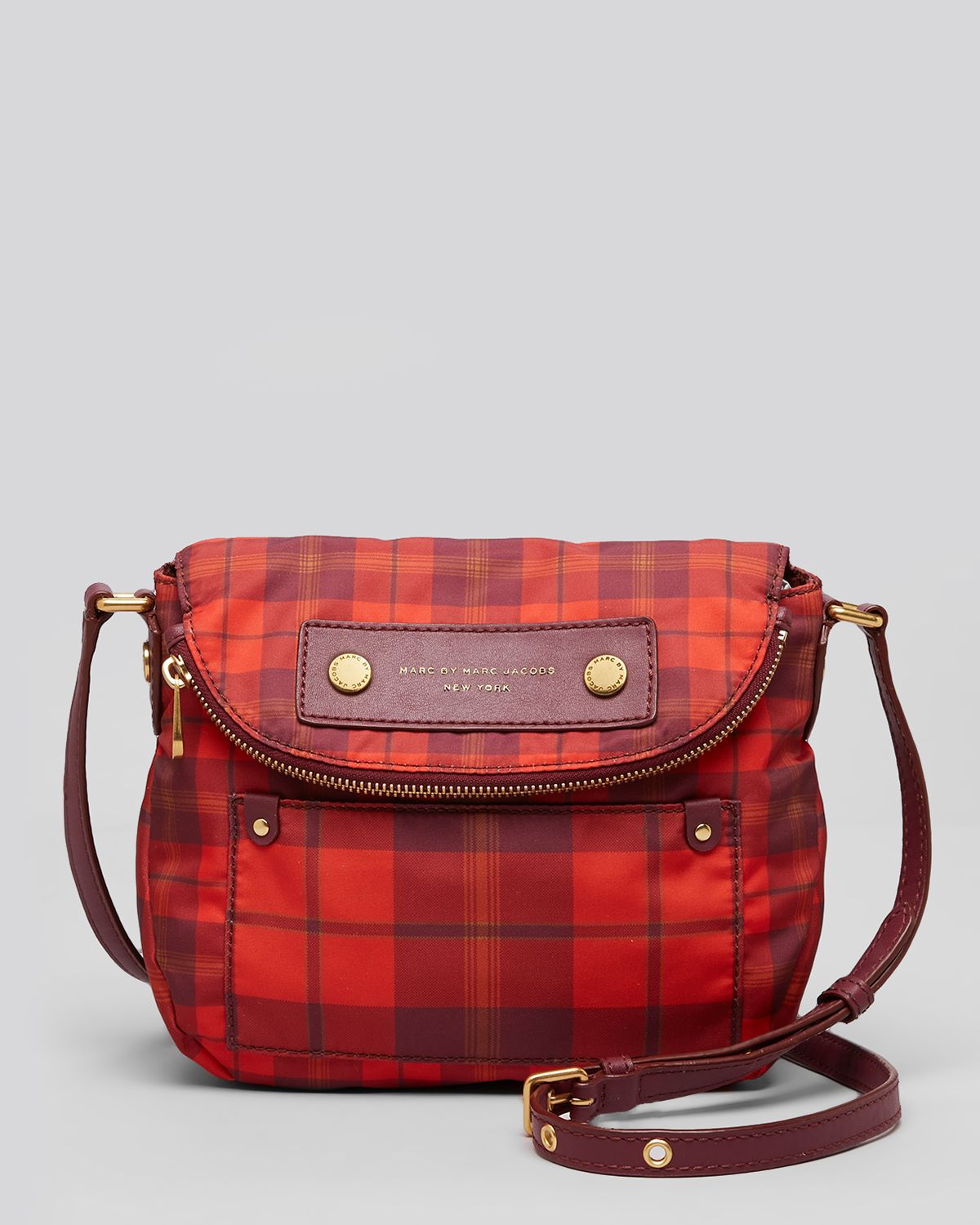 Marc By Marc Jacobs Crossbody Preppy Nylon Aimee Plaid Mini Natasha in Red (Corvette Red Multi