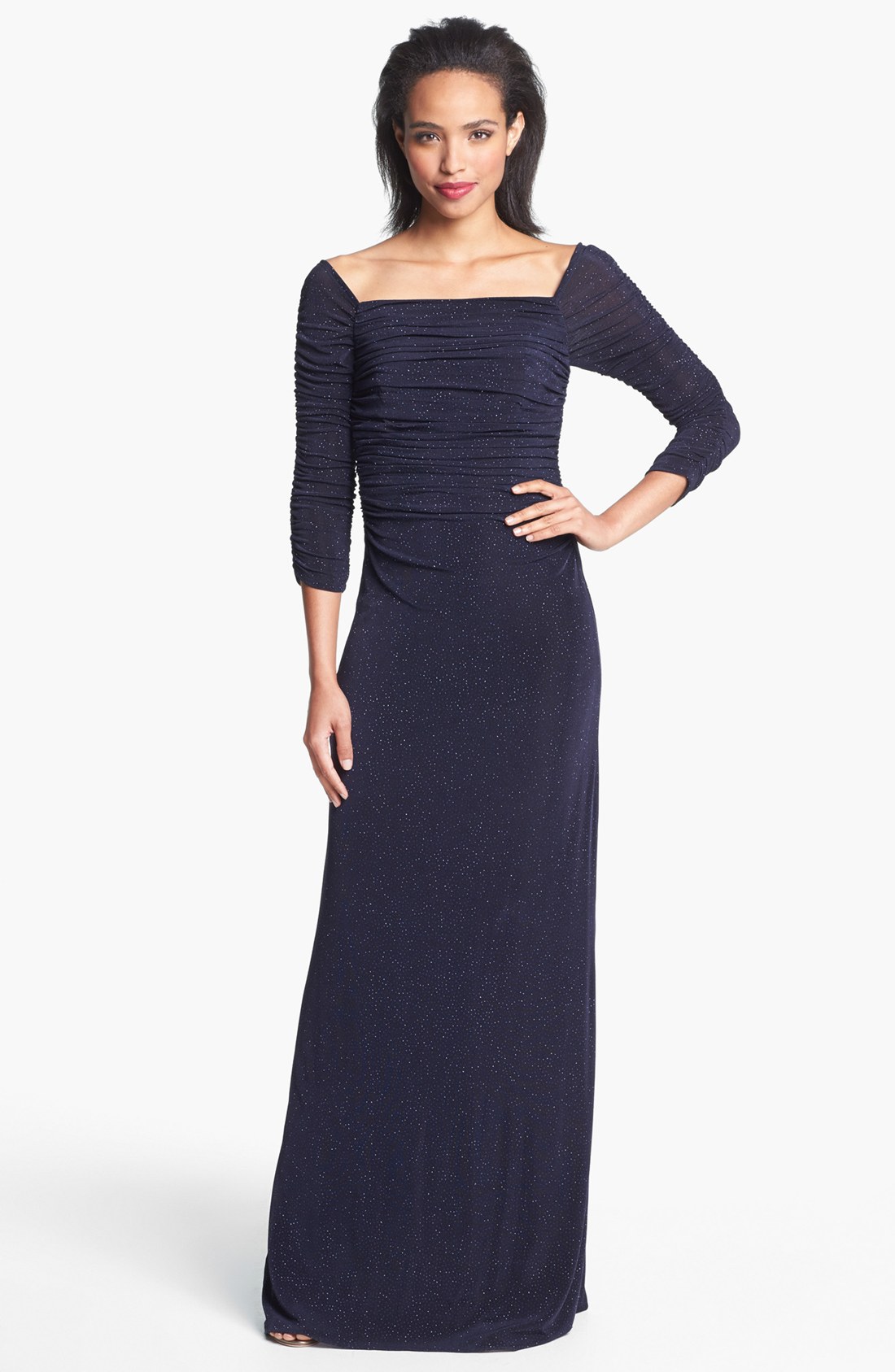 Laundry By Shelli Segal Off Shoulder Glitzy Knit Gown in Blue (Eclipse