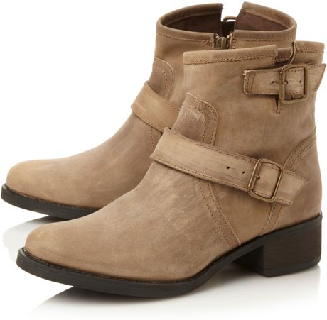 Steve Madden Tiara Gold Buckle Low Boots in Beige (Stone) | Lyst