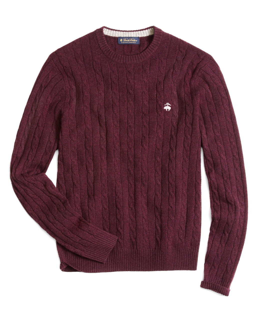 Brooks Brothers Lambswool Cable Crewneck Sweater in Purple for Men