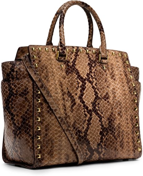 Michael Michael Kors Large Selma Snake Print Tote In Brown michael michael kors large selma snake print tote in brown