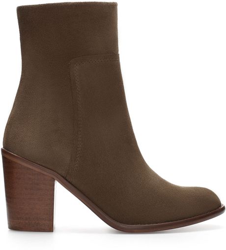 Zara High Heel Ankle Boot with Zip in Khaki | Lyst