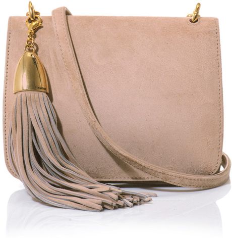Nina Ricci Suede Cross Body Tassel Bag in Pink (nude)