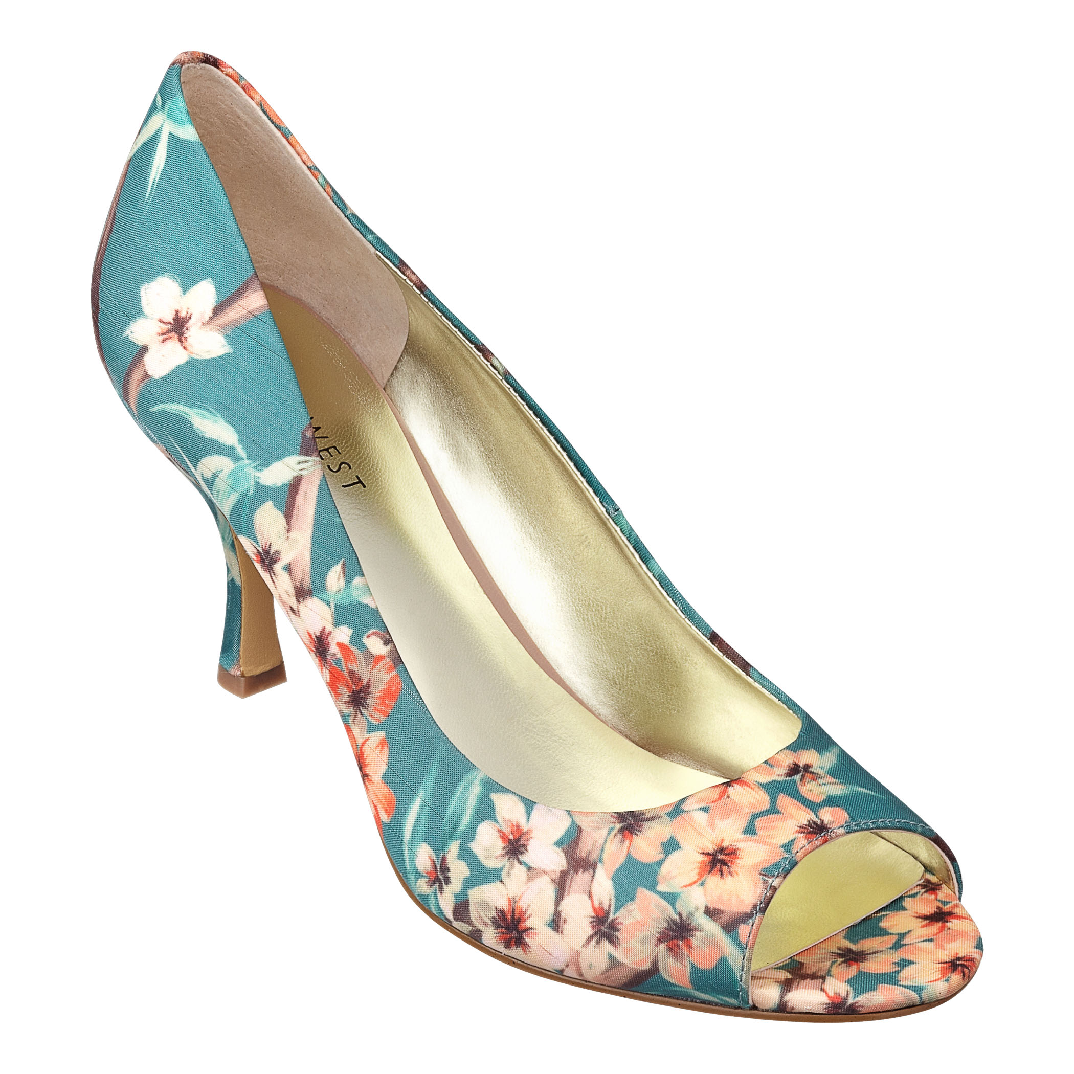 Nine West Quinty Peep Toe Pump in Floral (GREEN COMBO FABRIC) | Lyst