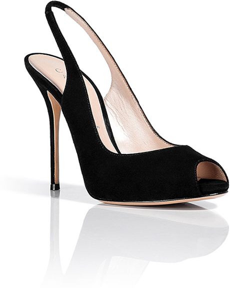 black peep toe slingbacks