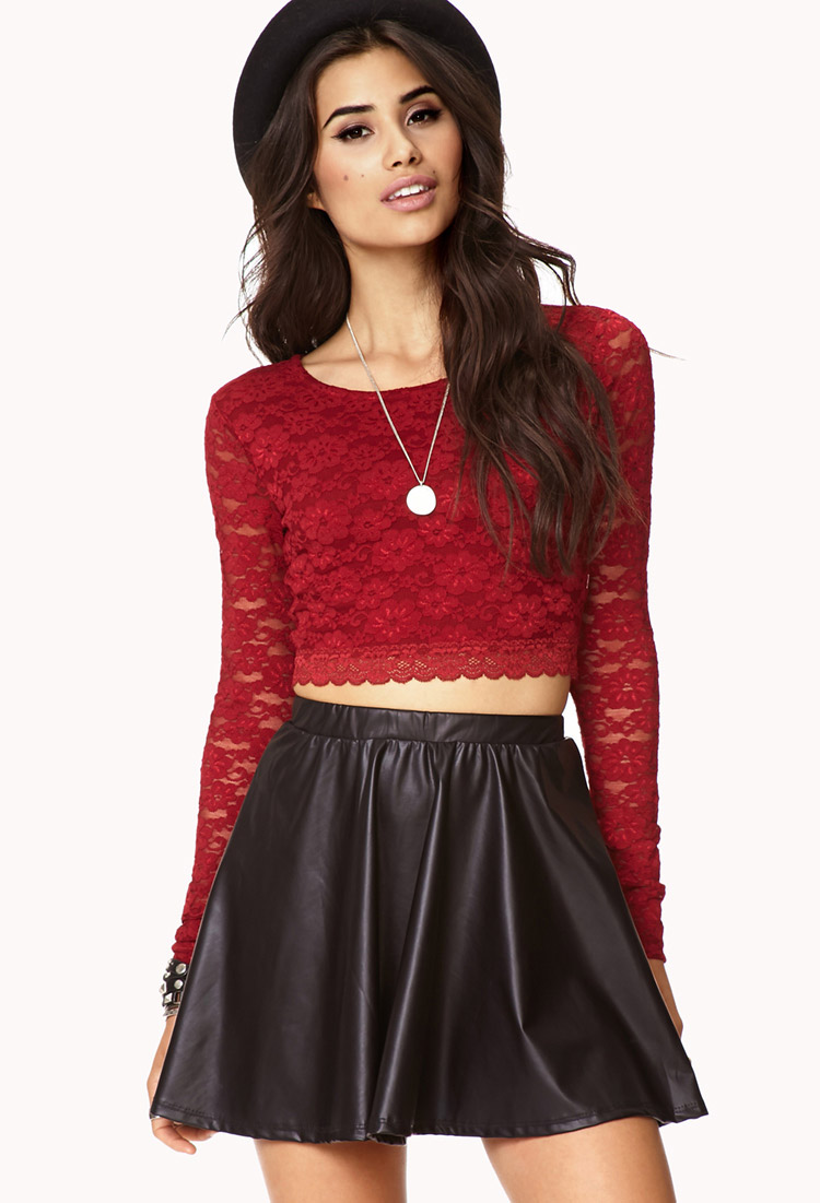 Forever 21 Cropped Lace Top in Red (Burgundy)