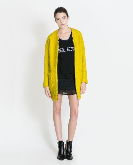Zara Wool Coat with Center Zip in Yellow (Mid-yellow)