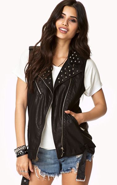 Forever 21 Spiked Faux Leather Vest Wbelt in Black - Lyst