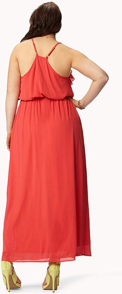 Forever 21 Ruffled Georgette Maxi Dress in Red (coral) Forever 21 Ruffled Georgette Maxi Dress in Red (coral)