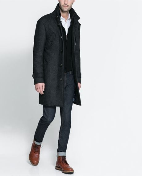 Zara Coat with Knit Detailing in Gray for Men (Dark grey) | Lyst