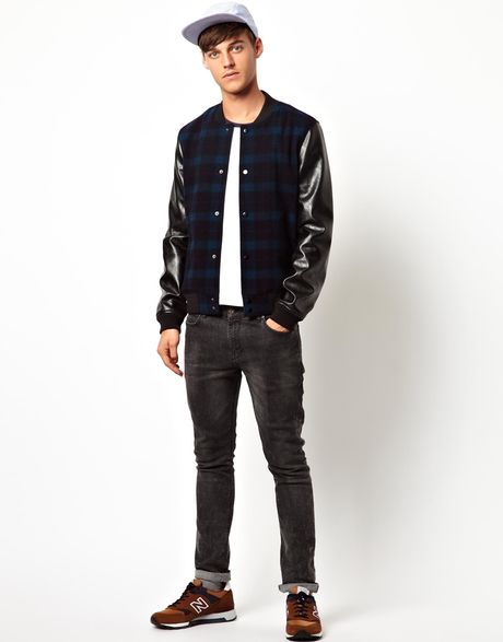 Asos Bomber Jacket with Faux Leather Sleeves in Black for Men (Grey ...