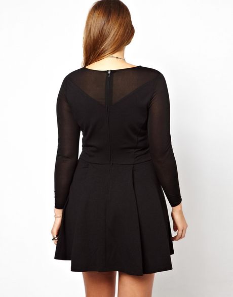 Asos Curve Asos Curve Exclusive Skater Dress With Mesh Leather Look In Black Lyst