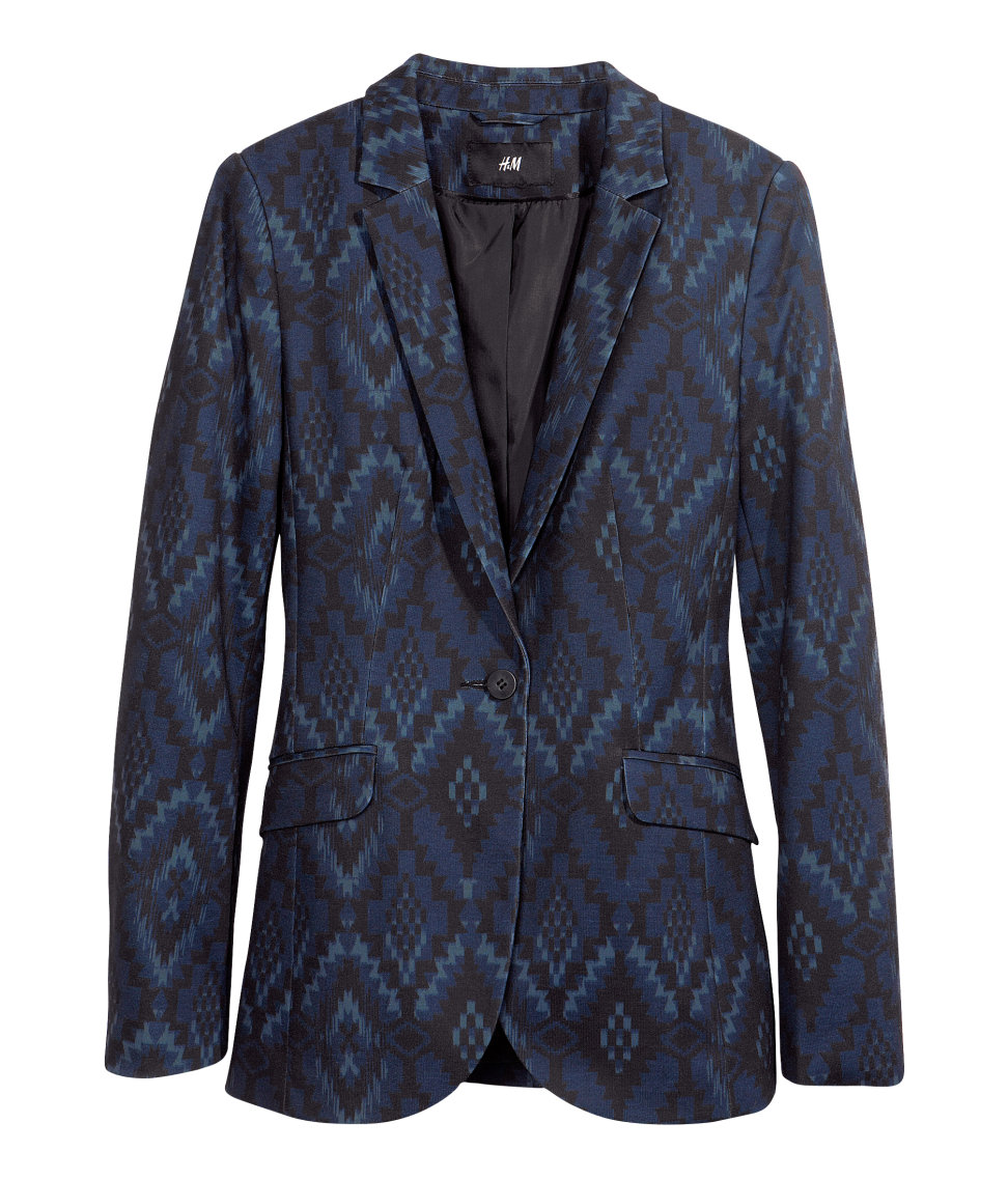 H&m Jersey Blazer in Blue (Dark blue/patterned) Lyst
