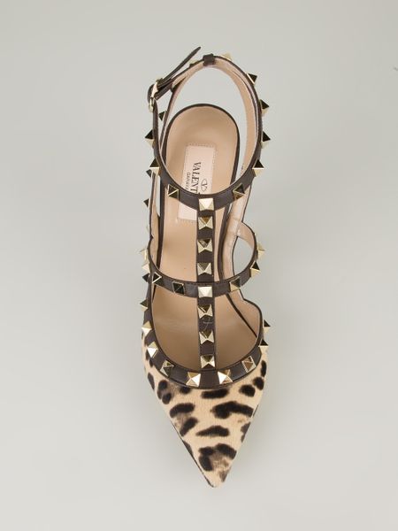 Valentino Rockstud Leopard Print Sandal in Brown | Lyst