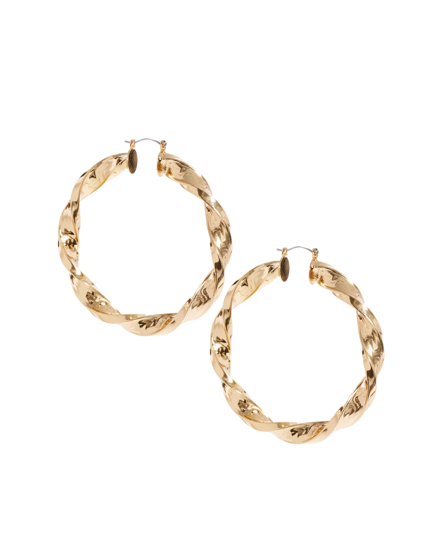Asos Large Twisted Hoop Earring in Gold | Lyst