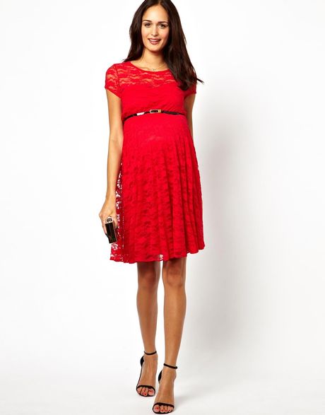 asos-maternity-red-asos-maternity-lace-skater-dress-with-belt-product ...