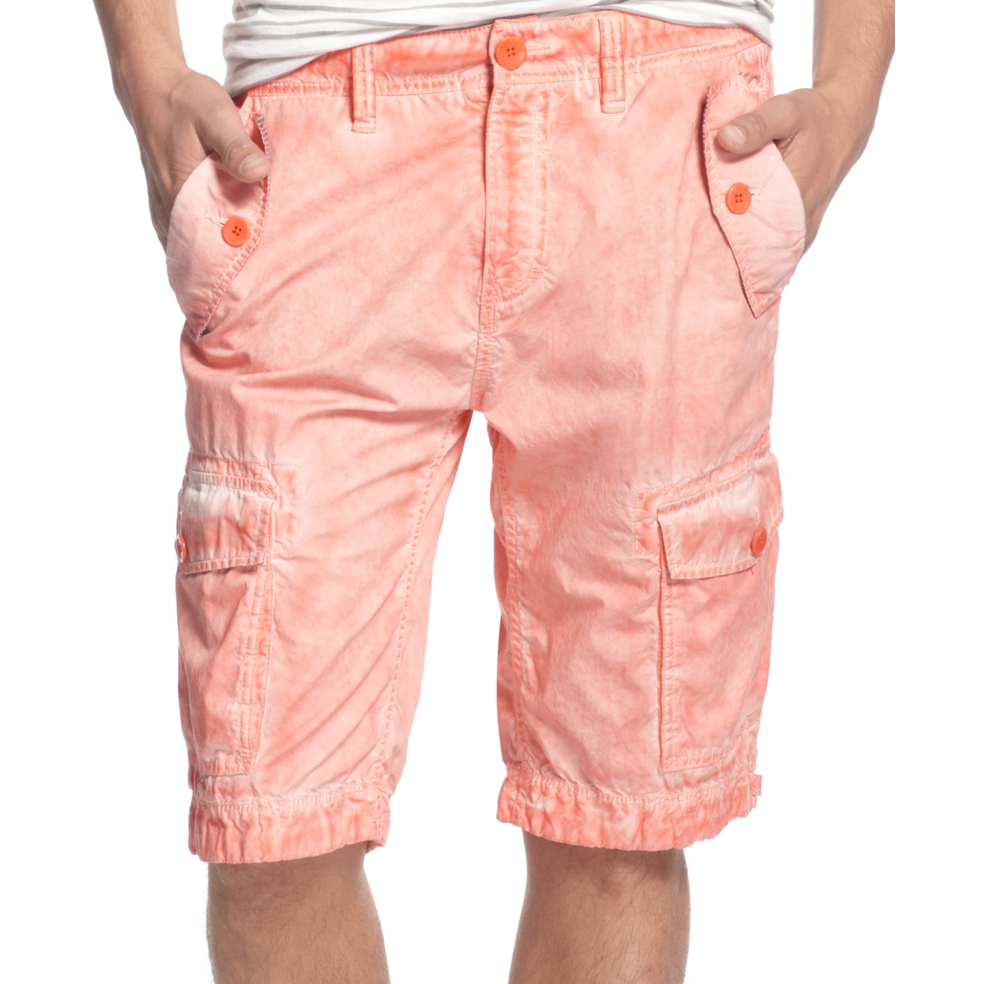 Guess Safari Cargo Pigment Tumble Shorts in Orange for Men (atomic