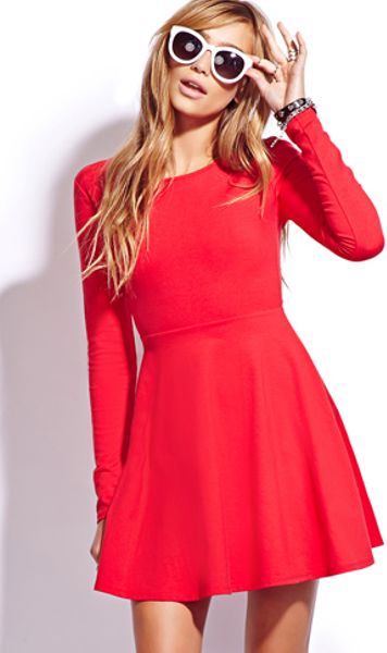 Forever 21 Casual Fit Flare Dress in Red