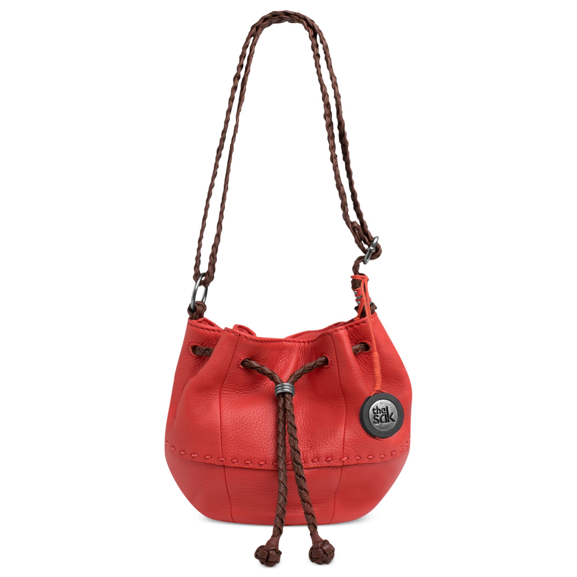 The Sak Indio Leather Small Drawstring Shoulder Bag in Red (Cayenne