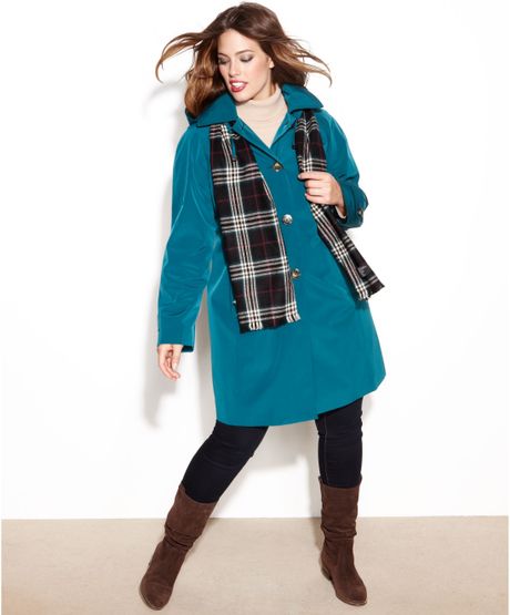 Raincoat in hooded burberry with Hooded Scarf breasted Plaid Blue Single scarf (Spruce Fog Raincoat in hooded burberry with Hooded Scarf breasted Plaid Blue Single scarf (Spruce Fog