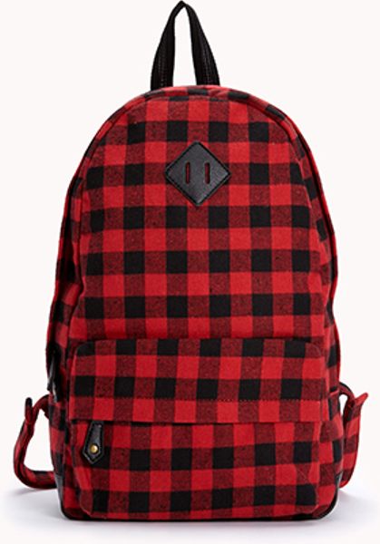 Forever 21 Forever Cool Plaid Backpack in Red (REDBLACK)