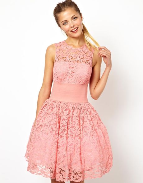 Asos Prom Dress with Elastic Waist in Pink | Lyst