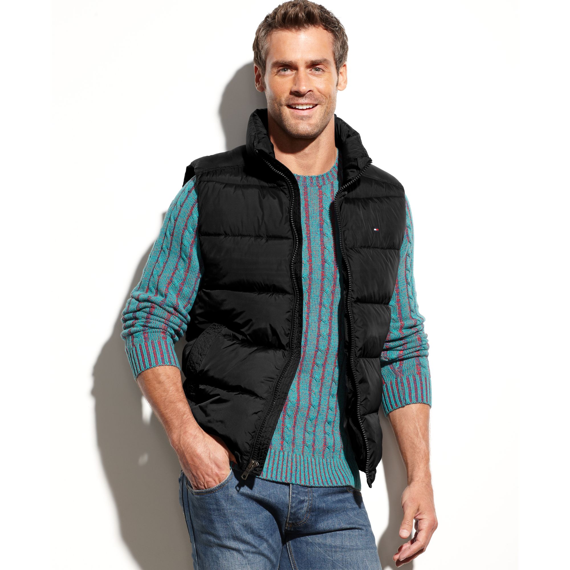 Tommy Hilfiger Puffer Vest in Black for Men (Black w Burgendy lining) | Lyst