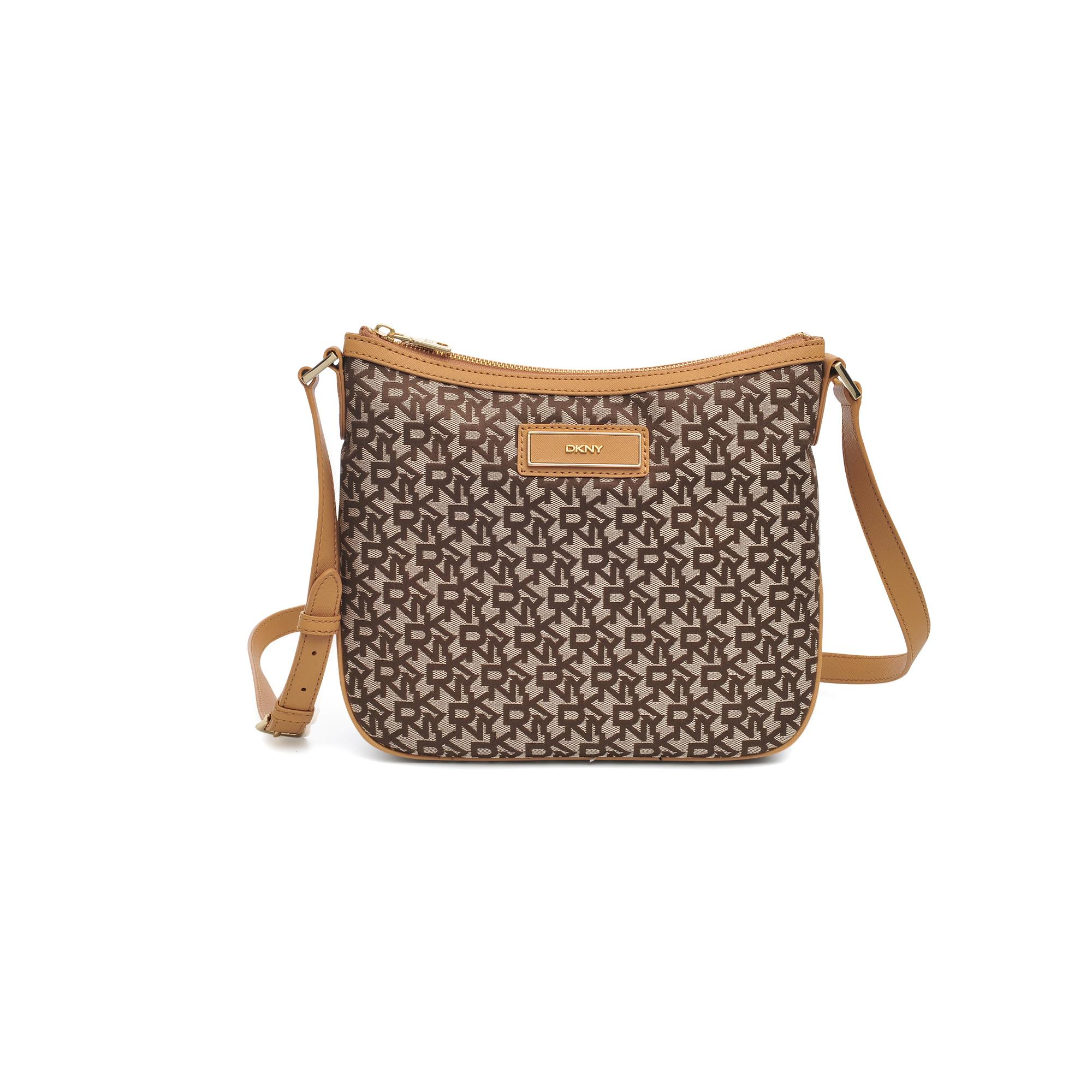 Dkny Cross Body Canvas and Leather Bag in Brown | Lyst
