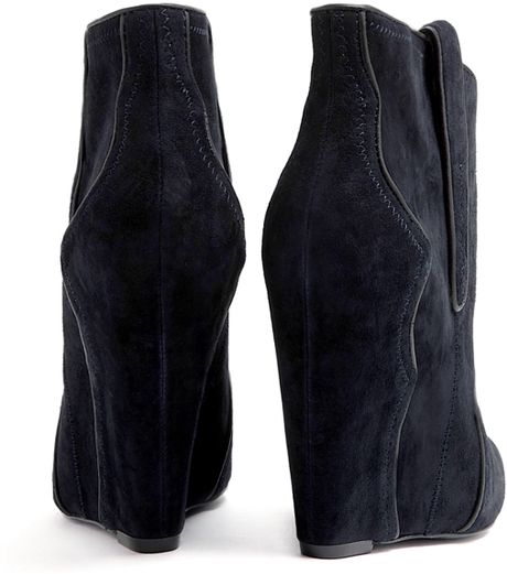 Ash Navy Suede Janet Wedge Cowboy Boot in Black | Lyst