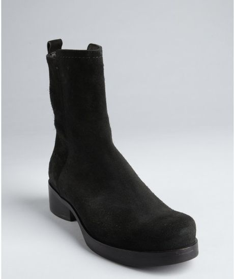 black suede boots with block heel