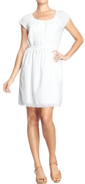 Old Navy Pin Tucked Lace Eyelet Dresses in White (Bright White)